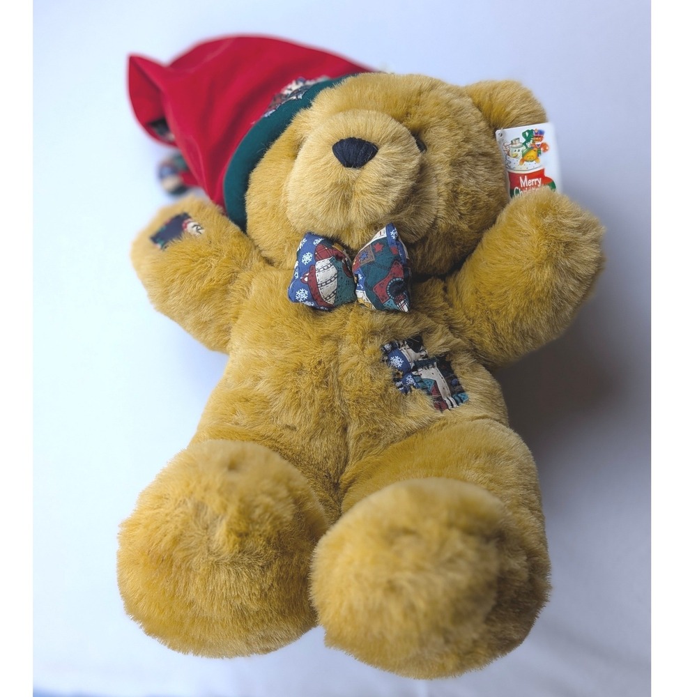 Kids‎ of America Corp Christmas Teddy Bear Plush Patchwork Nightcap NWT